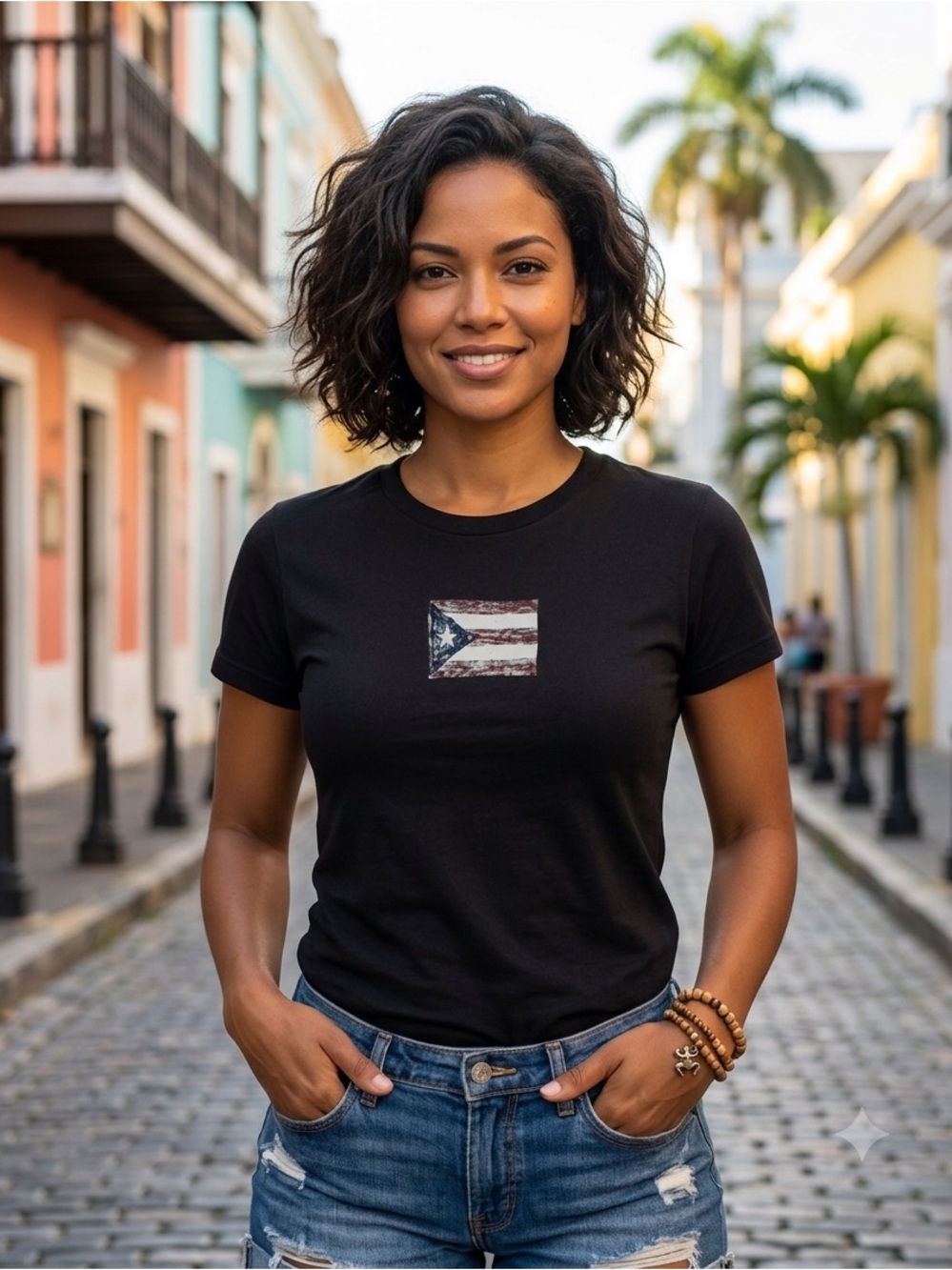 Bella Canvas Black Short Sleeve Tee with Distressed Flag Patch